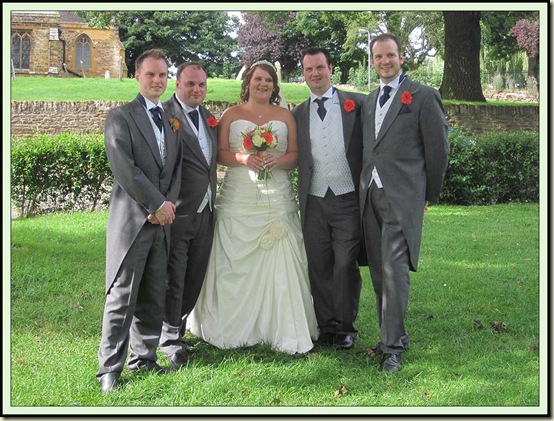 From L to R: Toby, Ollie, Geri, Will, Nathan (best man) From L to R: Toby, Ollie, Geri, Will, Nathan (best man)