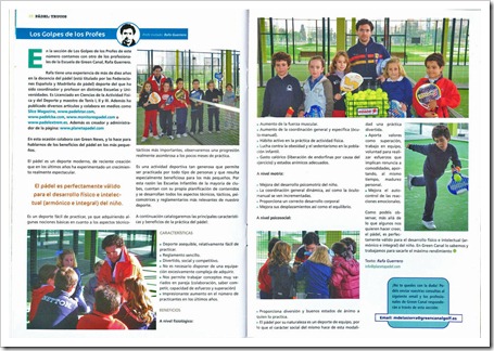 &ldquo;Beneficios del p&aacute;del en los m&aacute;s peque&ntilde;os&rdquo; publicado en la Revista Green News, autor Rafa Guerrero Planeta P&aacute;del Web