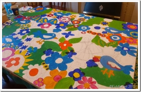 Flower painting with birds