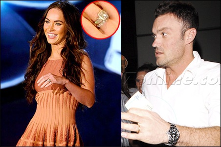 Megan Fox and Brian with Engagement Ring and Wedding Ring Set