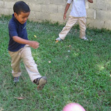 Alexander focuses on kicking the ball.
