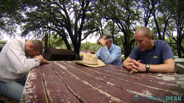 Texas ranchers pray for rain in August 2013. Relentless drought and hydro-fracking threaten to cause at least 30 community to run out of water b the end of the year. Photo: The Guardian 