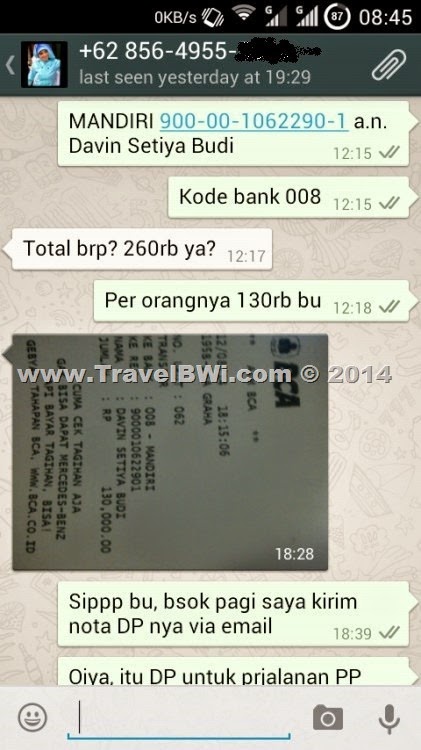 Bukti Pengiriman DP - Ditya Elfira - WhatsApp TravelBWi.com Bukti Pengiriman DP - Ditya Elfira - WhatsApp TravelBWi.com
