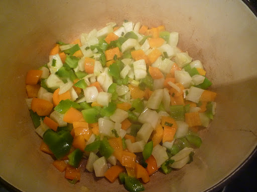 Add the peppers and fennel.