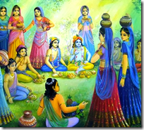 [Krishna and Balarama fed by the wives of the brahmanas]