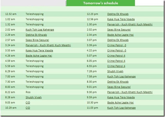 Sony TV Schedule Tomorrow