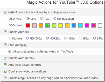 Opzioni estensione Magic Actions for YouTube