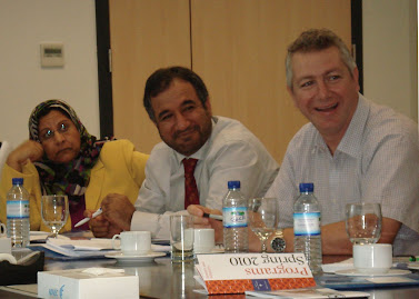 (From left) Asya Al Lamki from the Embassy of the Sultanate of Oman in Washington, DC; Darwish Al Maharby from Sultan Qaboos University;
and Mark Neal from the Eastern Institute of Technology participate in a workshop sponsored by RCLA and the NYU Abu Dhabi Institute on 'Leadership for Public Wellbeing in the Middle East.'