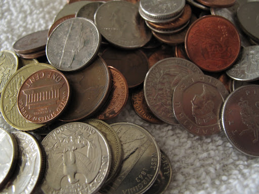 Spare change from all over the world!  Martha sure gets around!  I'm a French bulldog and I've never even been to France!  Maybe I'll use this money to charter a plane.