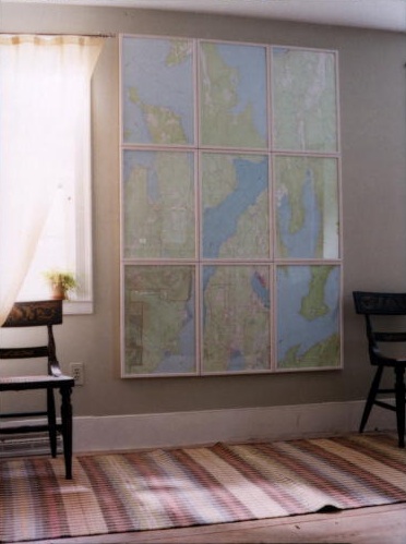 Separating this large map into smaller frames makes the art seem more intentional. (Martha Stewart Living, August 2002) Separating this large map into smaller frames makes the art seem more intentional. (Martha Stewart Living, August 2002)