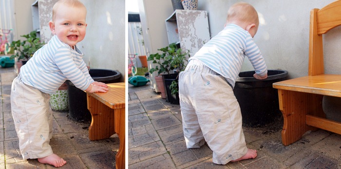 baby O wears aeroplane trouser pairs