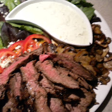 Flank Steak with Mushrooms and a Gorgonzola Basil Dressing