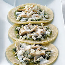 Soft Fried Tortillas with Tomatillo Salsa and Chicken