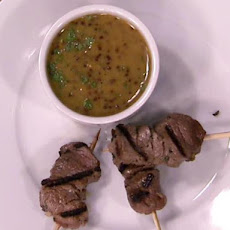 Irish Stout and Garlic Marinated Lamb Tenderloin Skewers with Honey Dipping Sauce