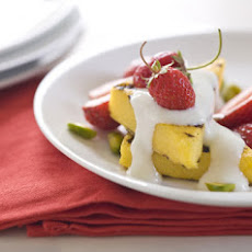 Polenta Cake with Orange Blossom Yogurt, Berries, and Pistachios