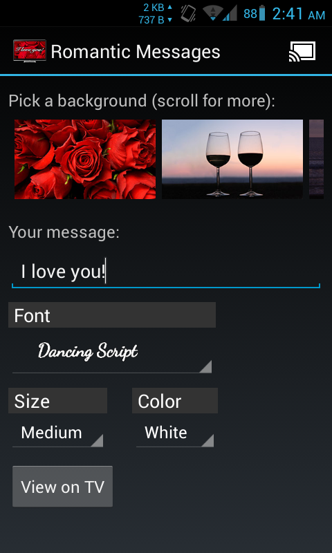 Android application Romantic Love Notes Chromecast screenshort