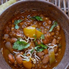 Lentil and Bean Chili with Eggplant and Sweet Peppers