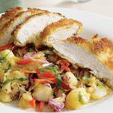 Fried Chicken with Cheesy Potato Hash