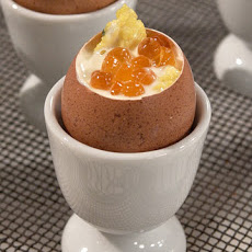 Caviar-Topped Scrambled Eggs in Eggshells