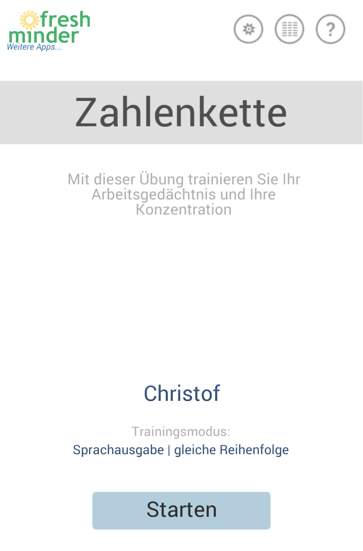 Android application Zahlenkette screenshort