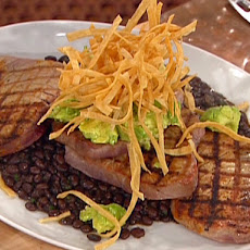 Grilled Tuna with Black Bean Chili, Avocado Puree and Fried Tortillas