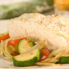 Roasted Halibut With Pepper, Zucchini & Fennel