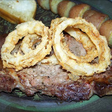 Grilled Rib-eyes and Fried Onion Rings