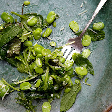 Fava Bean Salad with Mint, Mustard Greens & Parmesan