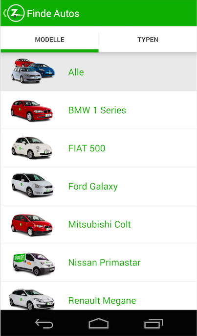 Android application Zipcar screenshort