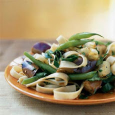 Eggplant and Onion Noodle Salad with Warm Soy-Rice Vinaigrette