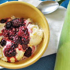 Corn Ice Cream with Blueberry, Blackberry Compote