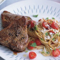 Lamb Chops and Spaghetti Salad with Raw Cherry Tomato Sauce