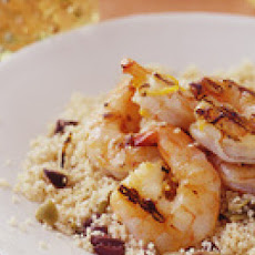 Bay and Lemon Shrimp Skewers with Olive Couscous