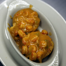 Crawfish Jalapeno Cheese Cornbread topped with Crawfish Etouffee
