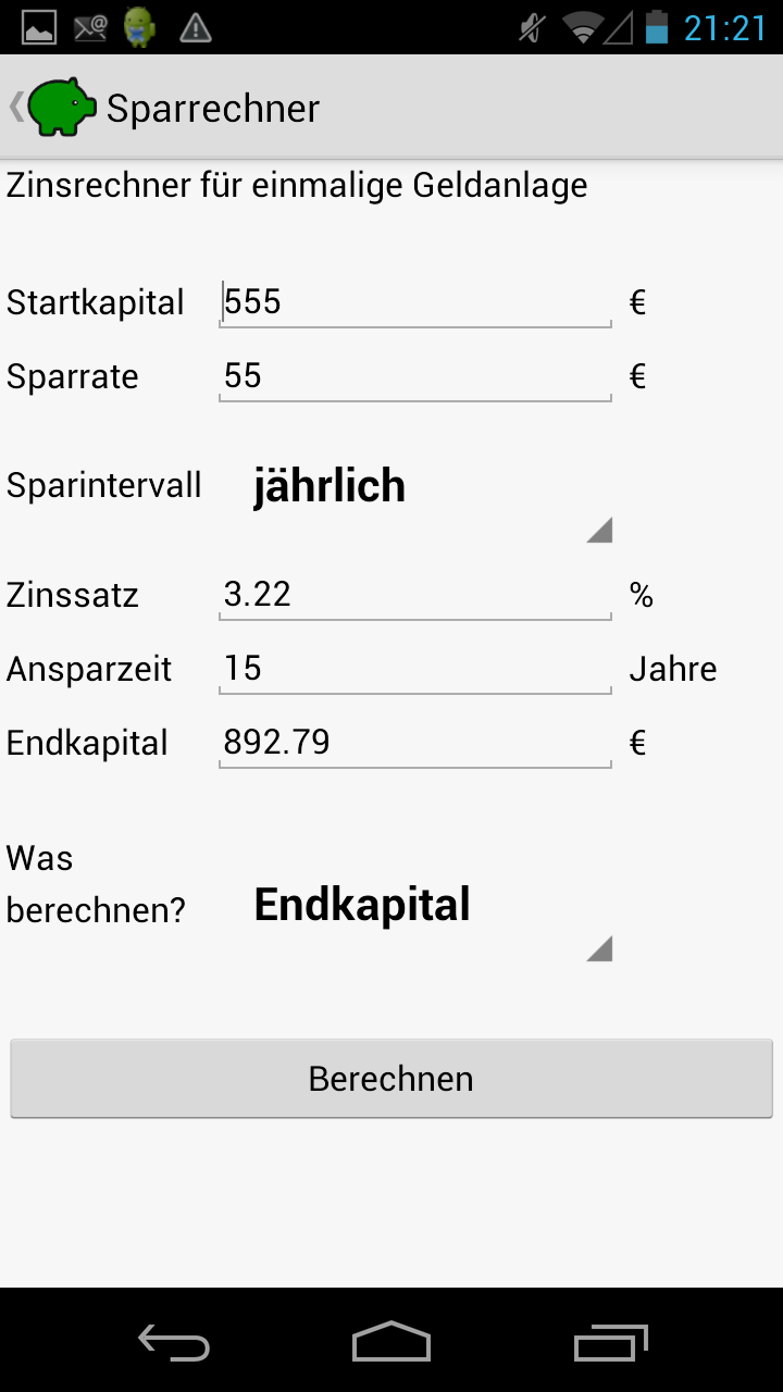 Android application Zinseszins &amp; FinanzSparRechner screenshort