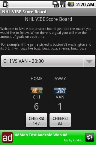 NHL Hockey VIBE Scoreboard