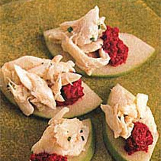 Crab Meat and Beet Purée on Granny Smith Apple