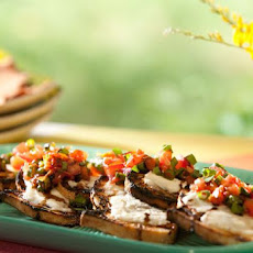Crostini with Mascarpone, Grilled Scallion, Tomato and Balsamic Glaze