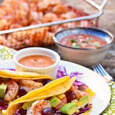 Shrimp Tacos with Grilled Corn Grapes and Creamy Ranchero Sauce