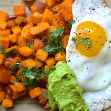 Bacon and Sweet Potato Hash with Avocado Cream