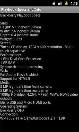 Playbook Specs and Info