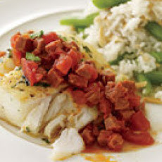 Cod with Chorizo and Almond-Green Bean Rice