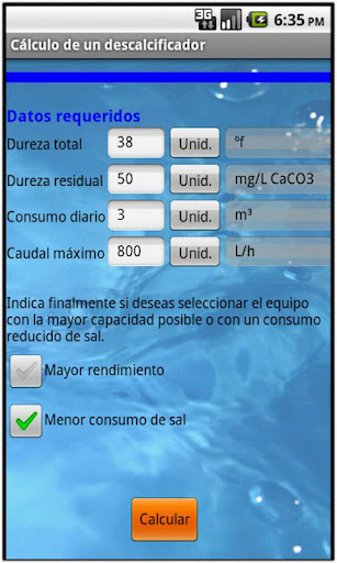 Cálculo de un descalcificador
