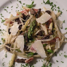 White Asparagus Ribbons with Morels and Brown Butter