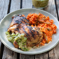 Cumin-Crusted Chicken Thighs with Grilled Tomatillo Salsa
