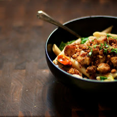Smashed Tomato Penne with Crumbled Tempeh