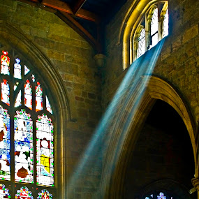 Heaven Sent by Martin Thomas - Fine Art Places ( ray, building, church, heaven, architecture, shaft, religion, stained, candle, window, glass, beam, light, religious )