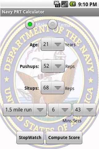 Navy PRT Calculator