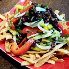 Peppers and Black Beans on a Bed of Crunchy Tortilla Strips