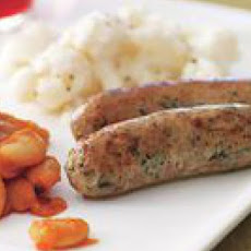 Chicken Sausages with BBQ Butter Beans and Cheddar Cauliflower